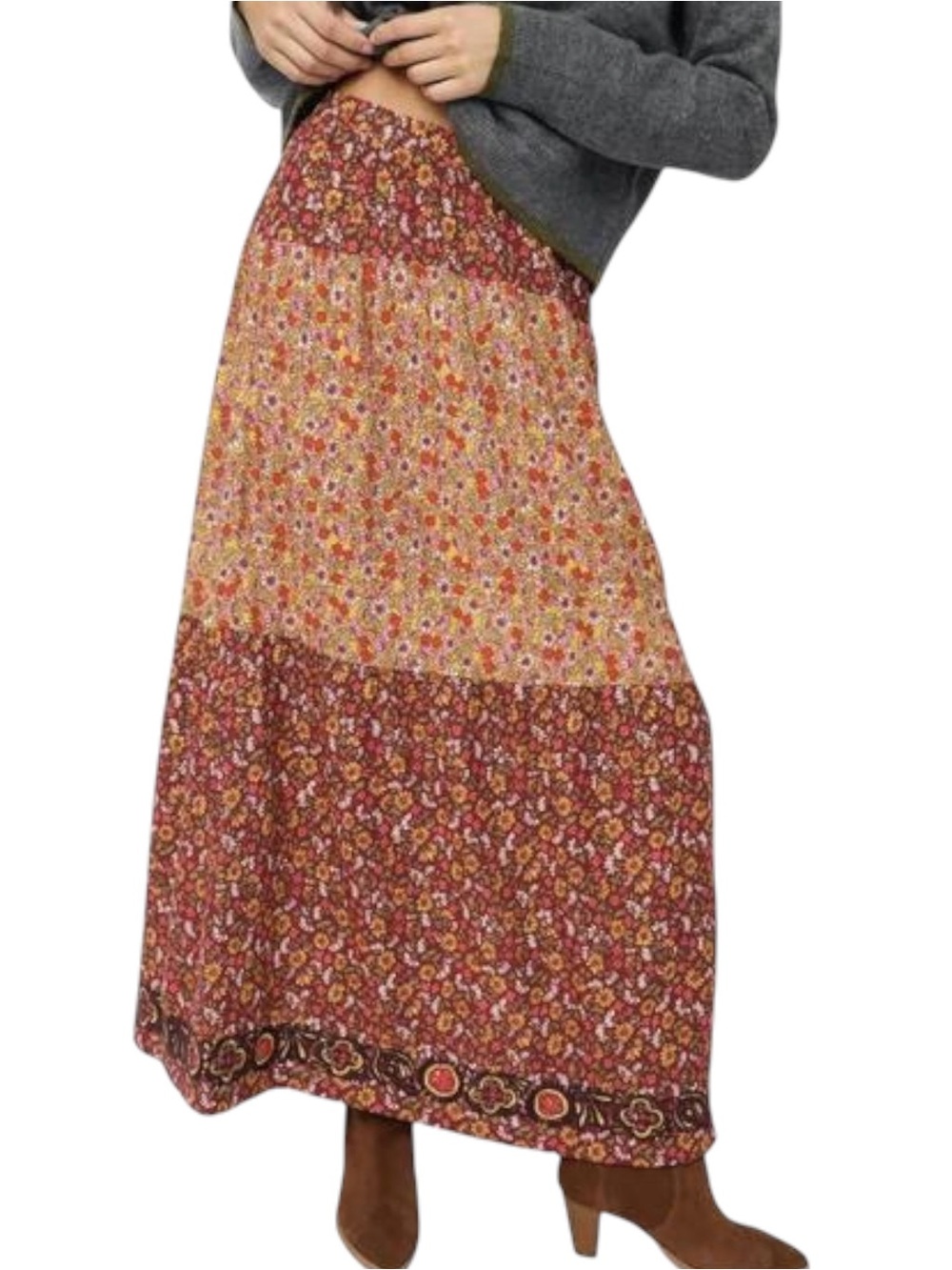 NATURAL LIFE Floral Patchwork Maxi Skirt Small NWT Cotton Lightweight Boho